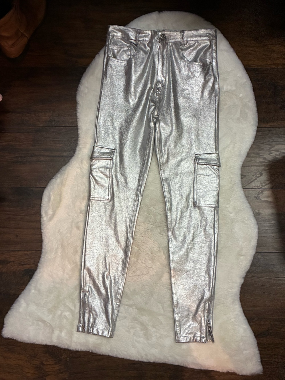 Pull&Bear Silver Metallic Skinny Cargo Pants